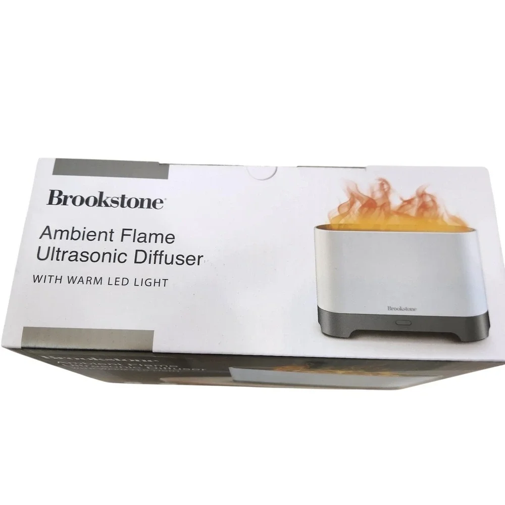 Brookstone Ambient Flame Ultrasonic Diffuser Oil Warm LED Light USB White Small